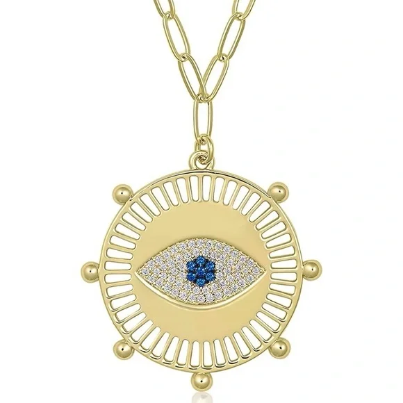 Jennifer Miller Evil Eye Medallion Goldtone Necklace - Picture 3 of 5